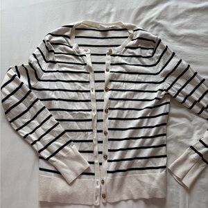 GAP Women's Cream and Black Striped Cardigan